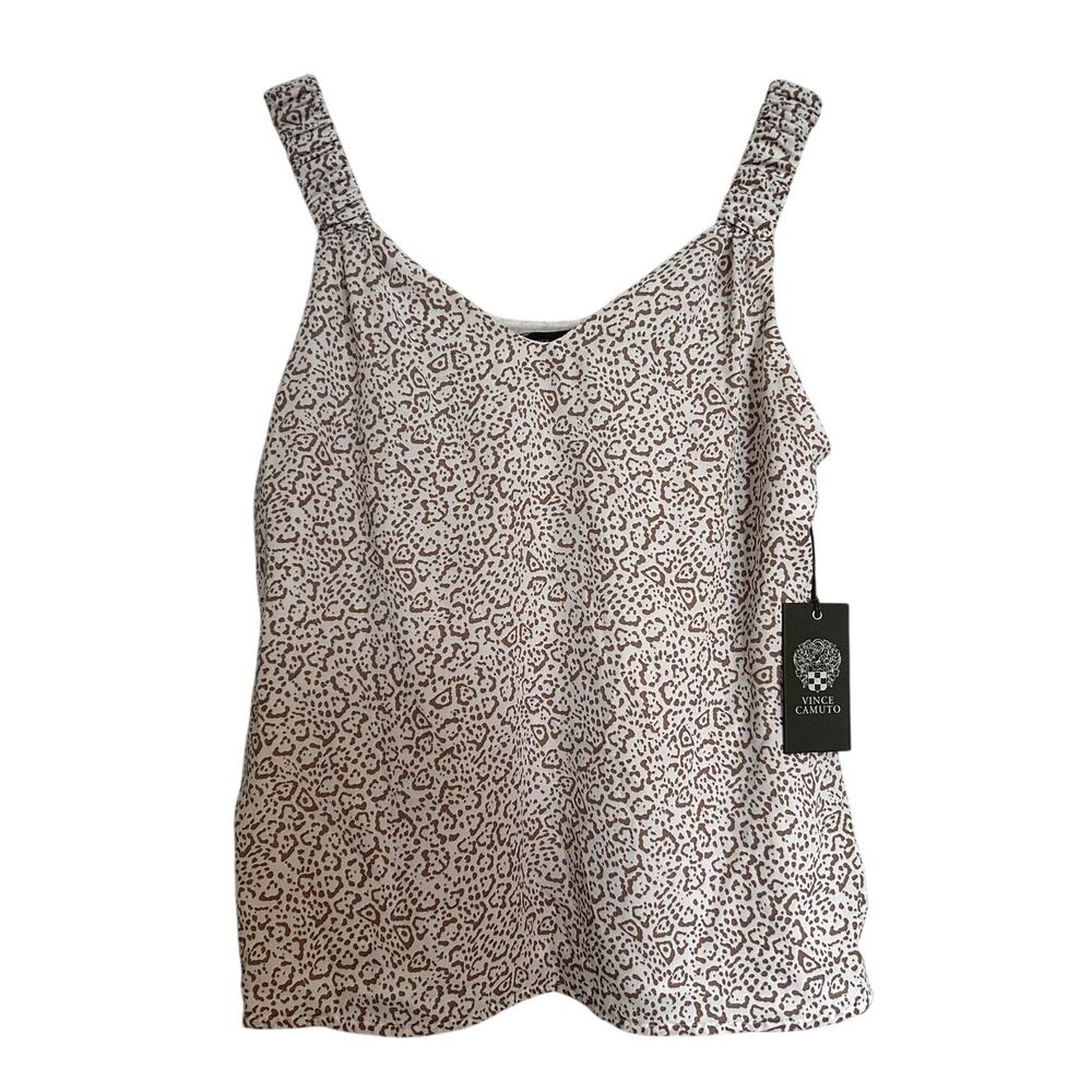 NWT Vince Camuto Ivory Animal Print Sleeveless V-Neck Blouse, Women’s XS
